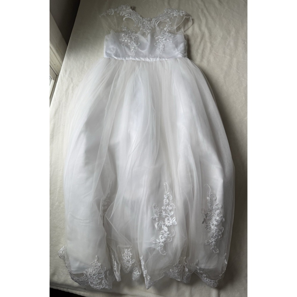 Girls Treasure Holy Communion Embroidered Tulle Skirt Dress Size 11 Pure white